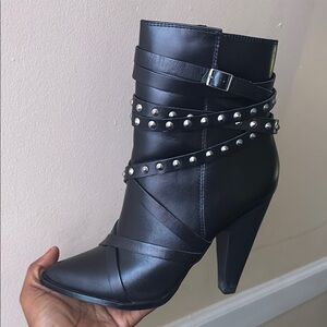 Aldo Black Ankle Boots with Chunky Heel and Studded Detail